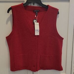 Eileen Fisher Red Boiled Wool Button-up Sweater Vest NWT